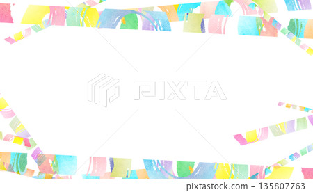 Colorful watercolor rainbow line frame 135807763