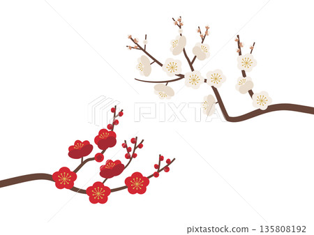 梅花枝，兩面，紅白相間 135808192