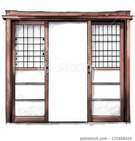 an AI Image Generator, Traditional Wooden Sliding Doors with Glass Panels a 135808420
