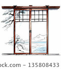 an AI Image Generator, Traditional Wooden Sliding Doors with Glass Panels a 135808433
