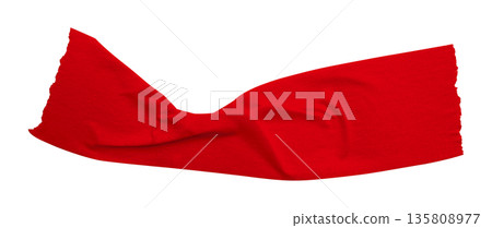 red crumpled torn tape isolated on transparent background. red crumpled torn tape isolated on transparent background. 135808977