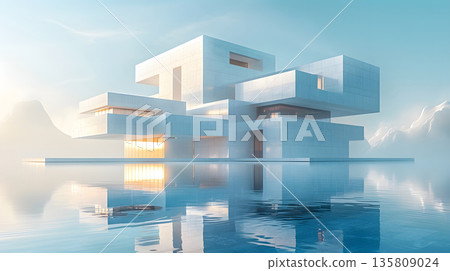 Modular architecture background with geometric block structures. 135809024