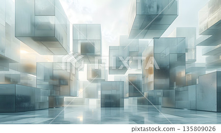 Modular architecture background with geometric block structures. 135809026