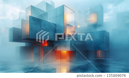 Modular architecture background with geometric block structures. 135809076
