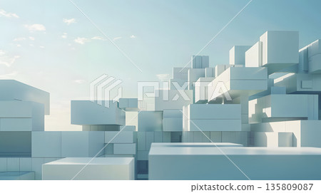 Modular architecture background with geometric block structures. 135809087