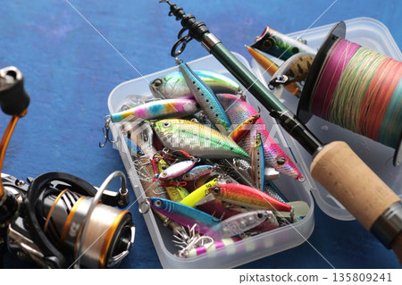 Group photo of lures used in lure fishing Group photo of lures used in lure fishing 135809241