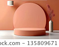 an AI Image Generator, Minimal Beige Studio Display With Round Pedestal 135809671