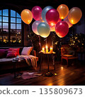 an AI Image Generator, Warm Indoor Birthday Celebration With Colorful Balloons, 135809673