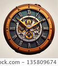 an AI Image Generator, Luxurious Blue And Gold Steampunk Clock With Exposed Gears 135809674