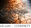 an AI Image Generator, Elegant Floral Design Engraved on a Shiny Metallic Surface 135809675