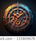 an AI Image Generator, Luxurious Blue And Gold Steampunk Clock With Exposed Gears 135809676