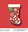 an AI Image Generator, Festive Red Christmas Stocking With White Snowflakes 135809677