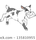 手繪插圖，一隻奔跑的小山羊手裡拿著一封信 135810955