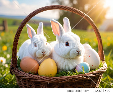 easter eggs and easter bunny 135811340