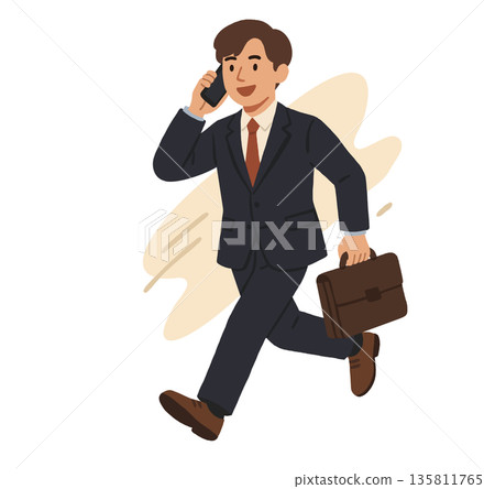 商人邊跑步邊打電話 135811765
