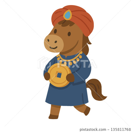 身著傳統印度服飾的馬匹插圖 135811768