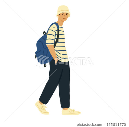 背著背包的年輕人行走 135811770