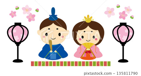 Hinamatsuri Cute Hina dolls and lantern illustration Hinamatsuri Cute Hina dolls and lantern illustration 135811790