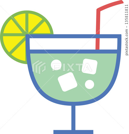 Color version of a drink with ice and lemon slices Color version of a drink with ice and lemon slices 135811811