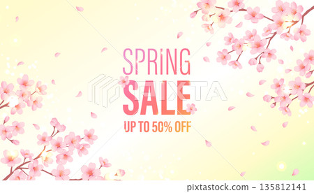 櫻花春季促銷橫幅廣告設計,文字為“春季促銷五折優惠” 櫻花春季促銷橫幅廣告設計,文字為“春季促銷五折優惠” 135812141