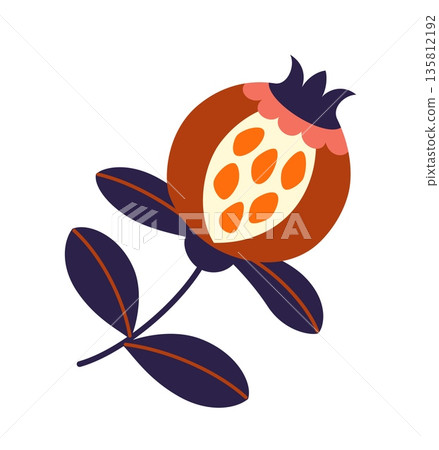Scandinavian folk autumn flower drawing. Scandinavian summer bud naive drawing, Norwegian folk garden plant ornate vector print. Slavic ethnic spring floral graphic embroidery with flower brown bud Scandinavian folk autumn flower drawing. Scandinavian summer bud naive drawing, Norwegian folk garden plant ornate vector print. Slavic ethnic spring floral graphic embroidery with flower brown bud 135812192