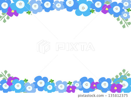 粉紅蝶花邊框背景 - 春季花卉插圖，留有文字空間 135812375