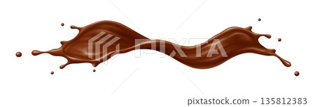 Chocolate milk cream or drink wave splashes, brown choco and cocoa flow. Realistic vector swirling with texture of molten chocolate for packaging designs, beverage promotions, or cafe menus 135812383
