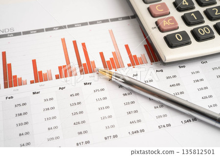 Pen on graph paper. Financial development, Banking Account, Statistic, Investment Analytic research data economy. 135812501