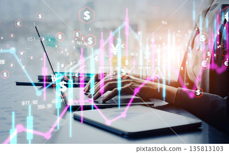 Financial technology concept with business people using laptops 135813103