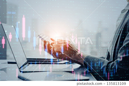 Business people using smartphones and financial chart concept Business people using smartphones and financial chart concept 135813109