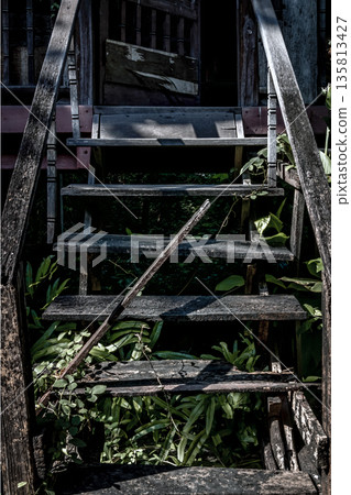 Traditional Thai style wooden staircase, The traditional house. 135813427