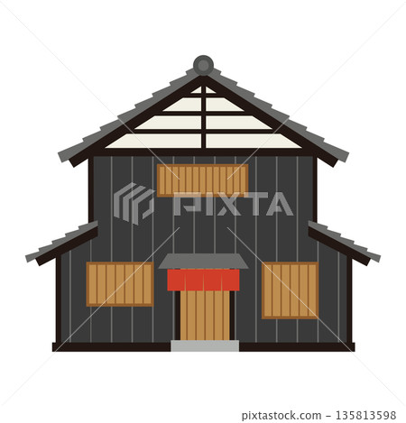 現代日式房屋插圖，牆面為黑色。 135813598
