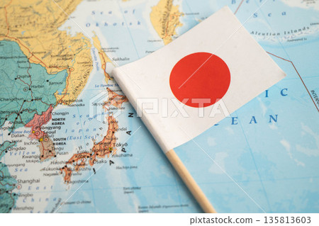 Bangkok, Thailand July 13, 2025 Japan flag on world map. 135813603