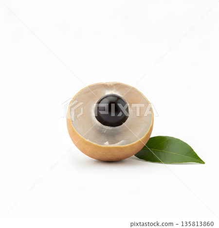 Longan fruit half with single leaf 135813860