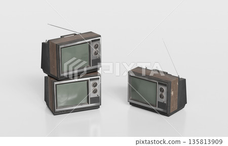 Vintage CRT Television with Antenna . 3D Rendering. Vintage CRT Television with Antenna . 3D Rendering. 135813909
