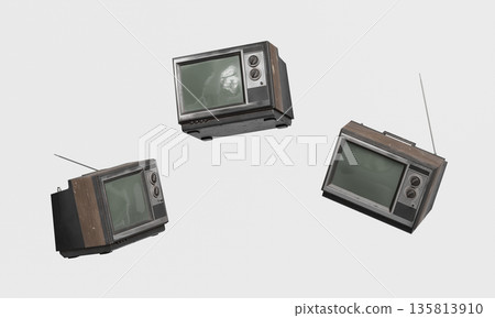 Vintage CRT Television with Antenna . 3D Rendering. Vintage CRT Television with Antenna . 3D Rendering. 135813910