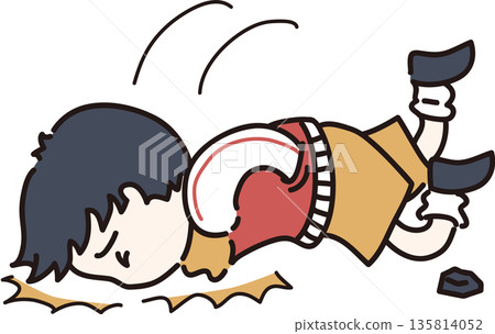 Illustration of a child falling with his hands in his pockets (Color) Illustration of a child falling with his hands in his pockets (Color) 135814052