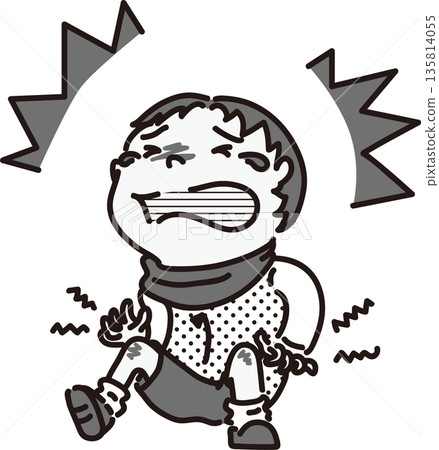 Illustration of a child falling, getting injured, and crying in gray tones Illustration of a child falling, getting injured, and crying in gray tones 135814055