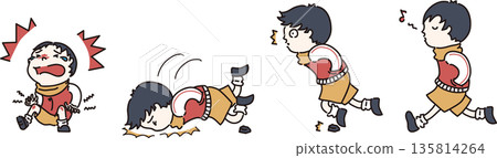 圖:一個孩子雙手插兜走路,然後摔倒(彩色) 圖:一個孩子雙手插兜走路,然後摔倒(彩色) 135814264