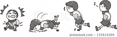 Illustration of a child walking with his hands in his pockets and falling (gray tone) 135814269