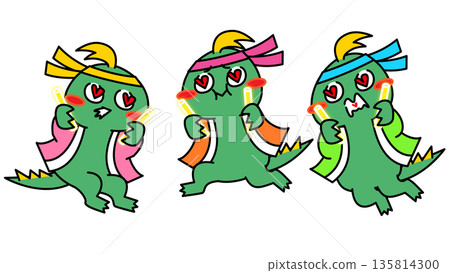 Cute Chupacabra character illustration set cheering by waving a penlight Cute Chupacabra character illustration set cheering by waving a penlight 135814300
