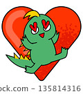 Cute character illustration of a Chupacabra in love hugging a heart 135814316