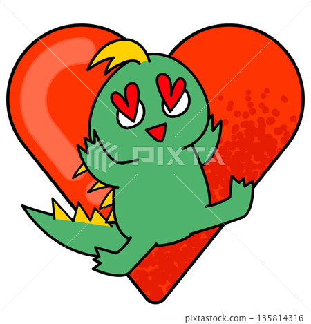 可愛的卓柏卡布拉角色插畫，它抱著一顆心，沉浸在愛河之中。 135814316
