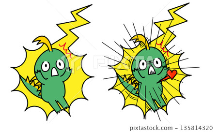 A comical character illustration of a Chupacabra being struck by lightning A comical character illustration of a Chupacabra being struck by lightning 135814320