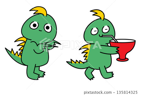 Chupacabra character illustration drinking a drink and looking embarrassed Chupacabra character illustration drinking a drink and looking embarrassed 135814325