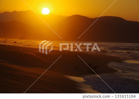 View of the sunset from Yuhigaura Beach in Kyotango City, Kyoto Prefecture 135815104