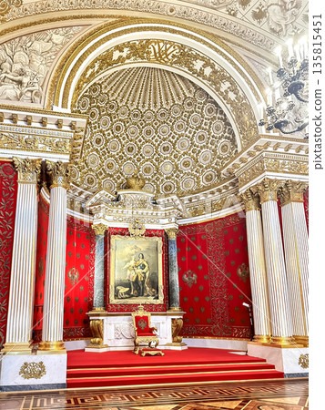 The luxurious interiors of the Peter the Great Hall (Small Throne Room) in the Hermitage Museum in St. Petersburg, Russia. The luxurious interiors of the Peter the Great Hall (Small Throne Room) in the Hermitage Museum in St. Petersburg, Russia. 135815451