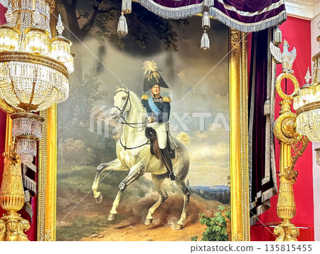 The luxurious interiors of the 1812 Military Gallery at the Hermitage Museum in St. Petersburg, Russia. The luxurious interiors of the 1812 Military Gallery at the Hermitage Museum in St. Petersburg, Russia. 135815455