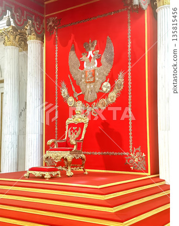 The luxurious interiors of the Peter the Great Hall (Small Throne Room) in the Hermitage Museum in St. Petersburg, Russia. The luxurious interiors of the Peter the Great Hall (Small Throne Room) in the Hermitage Museum in St. Petersburg, Russia. 135815456