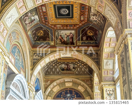 The luxurious interiors of the Raphael Loggia in the Hermitage Museum in St. Petersburg, Russia. The luxurious interiors of the Raphael Loggia in the Hermitage Museum in St. Petersburg, Russia. 135815465